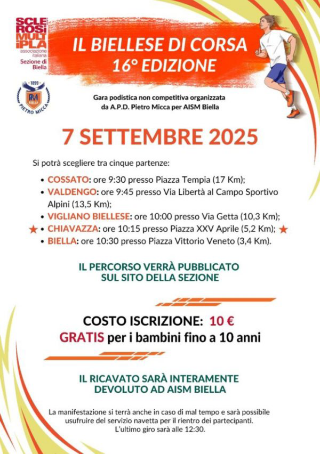 Biella - Torna “Il Biellese di Corsa”: sport e solidarietà per l’AISM